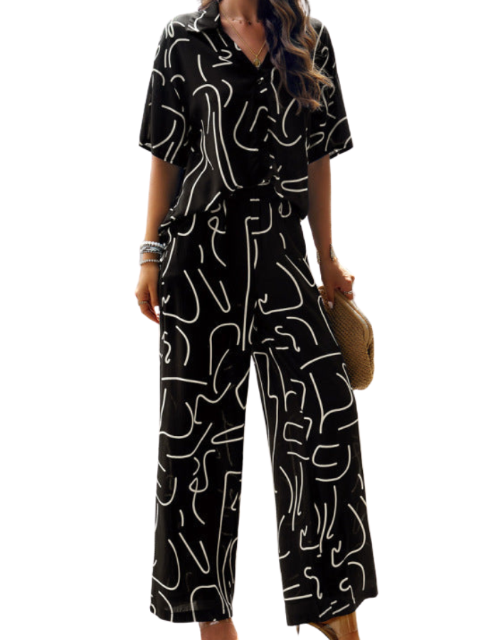 SHOPIQAT Elegant Printed Short-Sleeved Trousers Two-Piece Suit - Premium from shopiqat - Just $12.750! Shop now at shopiqat
